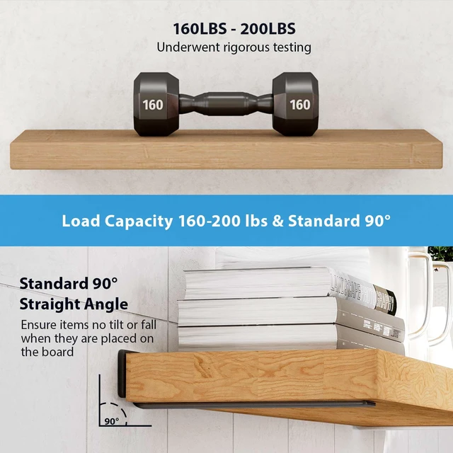 Alt view image 5 of 7 - Shelf Brackets Floating Shlef Brackets 12-Inch 6-Packs, 1/5-Inch Thick Heavy Duty Shelving Brackets for Wood Shelves, 12" Hidden Black Metal L Bracket Shelf Bracket Supports with 160 Lbs Load Capacity