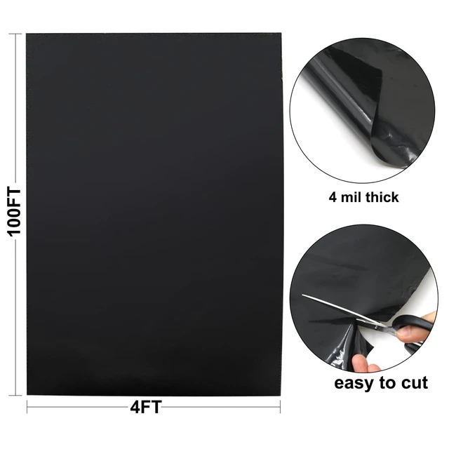 Alt view image 5 of 6 - 4 Mil Black Plastic Sheeting, 4 FTx100 FT Garden Landscape Plastic Heavy Duty, Weed Barrier, UV Resistant Polyethylene Sheeting Roll for Greenhouse Vapor Barrier Construction Ground Cover