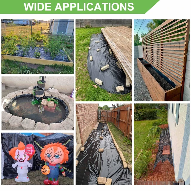 Alt view image 6 of 6 - 4 Mil Black Plastic Sheeting, 4 FTx100 FT Garden Landscape Plastic Heavy Duty, Weed Barrier, UV Resistant Polyethylene Sheeting Roll for Greenhouse Vapor Barrier Construction Ground Cover