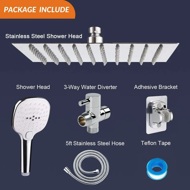 Alt view image 5 of 6 - Shower Head with Hose, High Pressure Stainless Steel Rain Shower and 3 Settings Handheld Spray Combo with Push Button Flow Control (8 Inch, Chrome Finish)