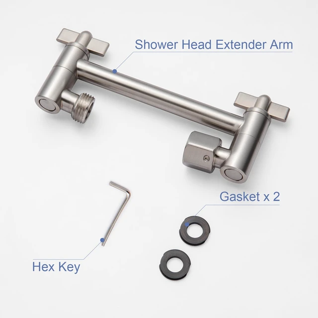 Alt view image 7 of 7 - Shower Head Extension Arm, 6 in Shower Extension Arm with Locking Nut, Adjustable Shower Extender, G1/2 Connector for Fixed Shower Head & Handheld Showerhead, Brushed Nickel