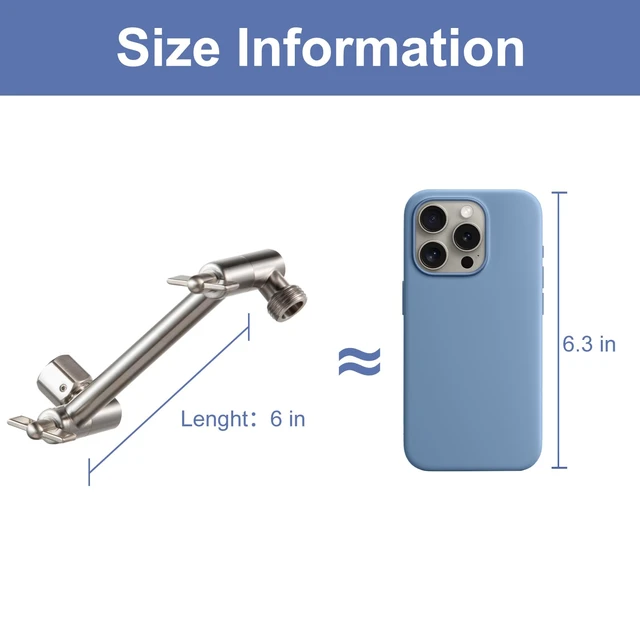 Alt view image 6 of 7 - Shower Head Extension Arm, 6 in Shower Extension Arm with Locking Nut, Adjustable Shower Extender, G1/2 Connector for Fixed Shower Head & Handheld Showerhead, Brushed Nickel
