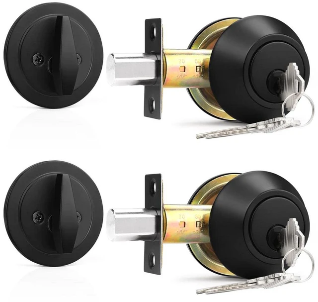 Main image of Keyed Alike Single Cylinder Deadbolts Flat Black, Keyway Keys Handleset, 3 Keys Interior& Exterior Door Hardware (for Entrance Lock and Front Gate), 2 Pack