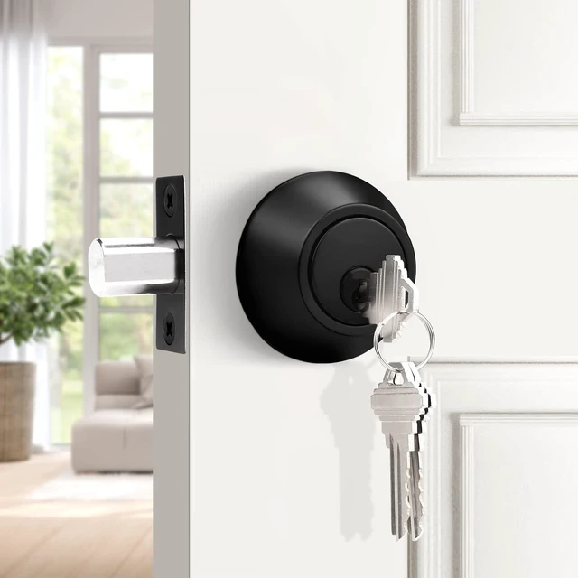 Alt view image 3 of 5 - Keyed Alike Single Cylinder Deadbolts Flat Black, Keyway Keys Handleset, 3 Keys Interior& Exterior Door Hardware (for Entrance Lock and Front Gate), 2 Pack