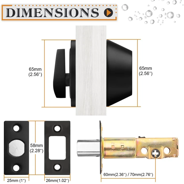 Alt view image 4 of 5 - Keyed Alike Single Cylinder Deadbolts Flat Black, Keyway Keys Handleset, 3 Keys Interior& Exterior Door Hardware (for Entrance Lock and Front Gate), 2 Pack