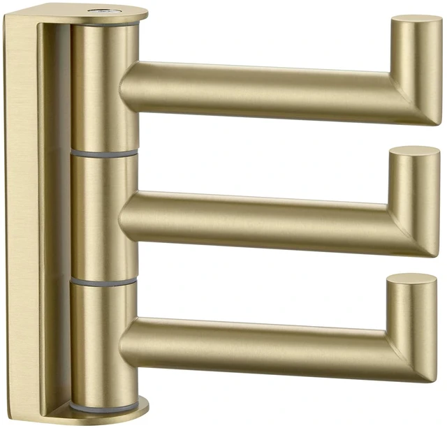Main image of Towel Hook 3 Arms, Swivel Coat Wall Hook, Brushed Gold Solid SUS304 Stainless Steel, Foldable Robe Towel Holder for Bathroom Kitchen Closet, Modern Space Saver, Screws Mounted