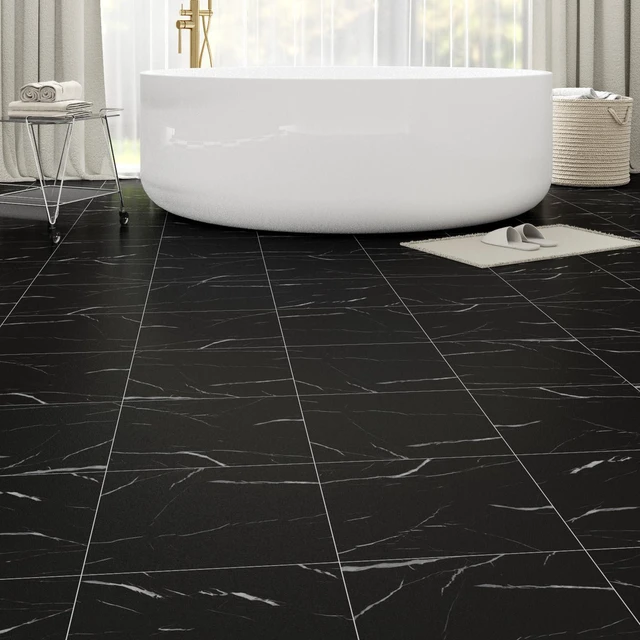 Main image of 40-Pack Peel and Stick Floor Tiles Vinyl Floor 12 x 12 inch Self Adhesive Waterproof Flooring Planks DIY for Bathroom, Kitchen, Living Room, RV, Cover 40 Sq. Ft, Black Vein Marble