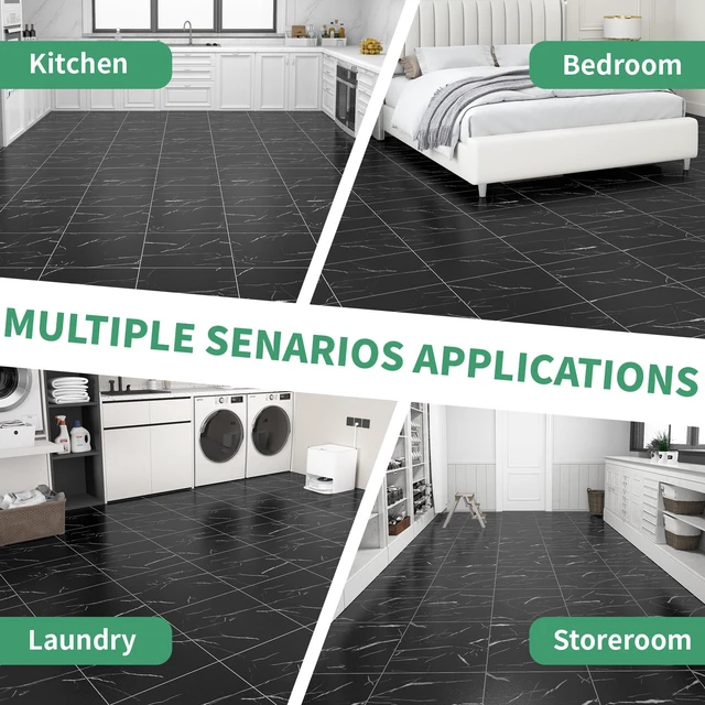 Alt view image 7 of 7 - 40-Pack Peel and Stick Floor Tiles Vinyl Floor 12 x 12 inch Self Adhesive Waterproof Flooring Planks DIY for Bathroom, Kitchen, Living Room, RV, Cover 40 Sq. Ft, Black Vein Marble