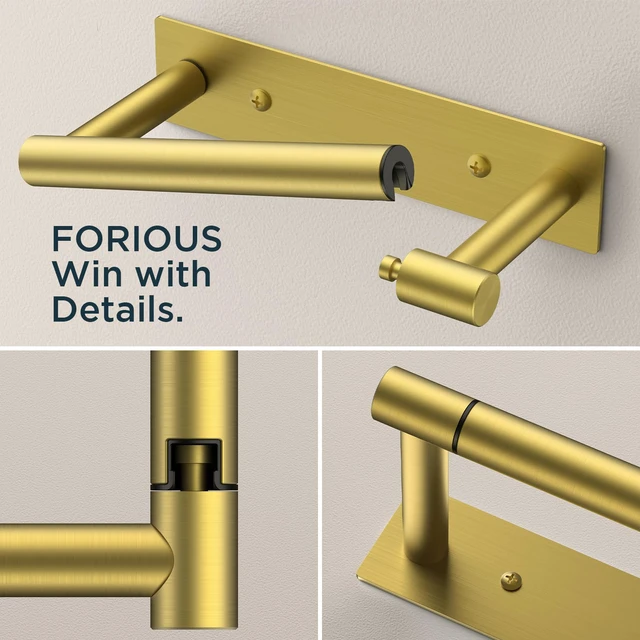 Alt view image 7 of 7 - Commercial Toilet Paper Holder Wall Mount Bathroom Tissue Holder Brushed Gold | Adhesive or Screw | SUS304 Stainless Steel Rustproof | Pivoting Tissue Roll Holder | Square Base