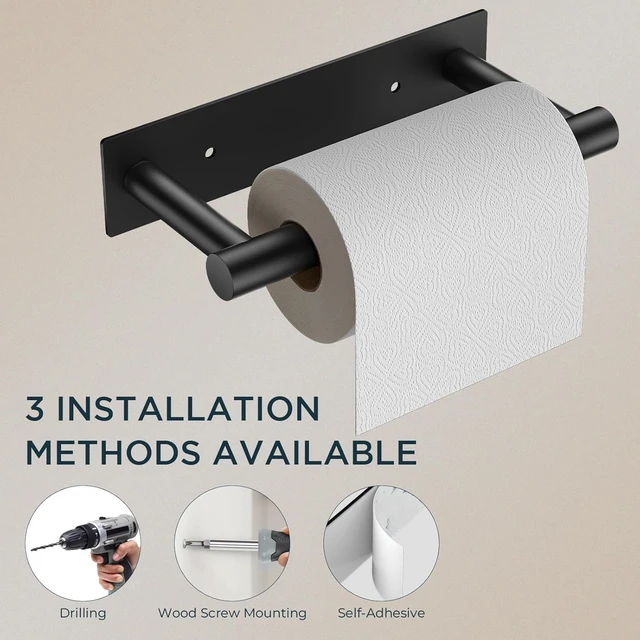 Alt view image 5 of 7 - Commercial Toilet Paper Holder Wall Mount Bathroom Tissue Holder Matte Black | Adhesive or Screw | SUS304 Stainless Steel Rustproof | Pivoting Tissue Roll Holder | Square Base
