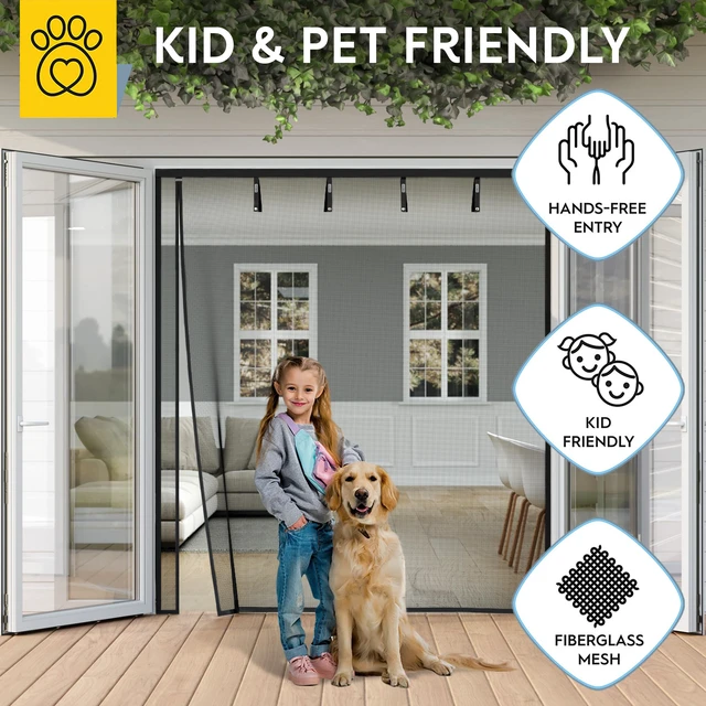 Alt view image 6 of 6 - Fiberglass Magnetic Screen Door Reversible Left Right Side Opening - Self Sealing, Heavy Duty, Hands Free, Keeps Bugs Out - Pet and Kid Friendly - Patent Pending Keep Open Feature 74 x 81