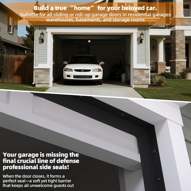 Alt view image 7 of 7 - Garage Door Seal Top and Sides with Nails, 36 FT, Black Garage door insulation weather stripping, universal fit, includes nails and lids, TPE weatherproofing trim for garage doors
