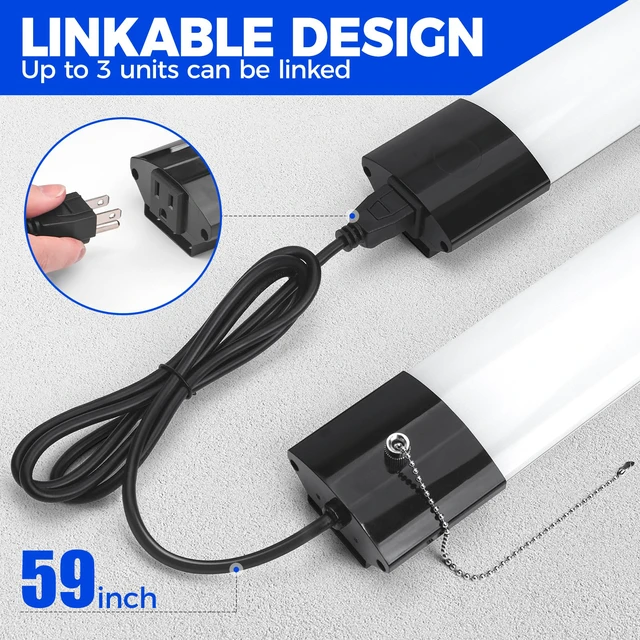 Alt view image 6 of 7 - BS84 LED Shop Lights 4FT for Workshop, 84W 10000LM 6500K, 1 Pack 4FT for Garage Basement Workbench, Hanging or Flush Mount, Linkable to 3, with Pull Chain Switch, Aluminum, Frosted Cover