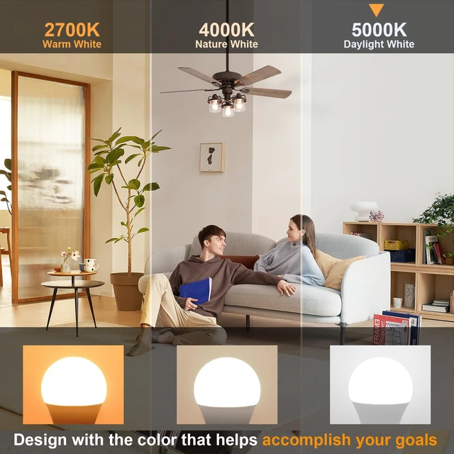 Alt view image 2 of 7 - 8 Pack E26 Ceiling Fan LED Light Bulbs 60W Equivalent 5000K Daylight A15 LED Small Light Bulb, Non-Dimmable, CRI85, 6 Watt 600LM, 120V, E26 Medium Base Appliance Bulb, Home Lighting