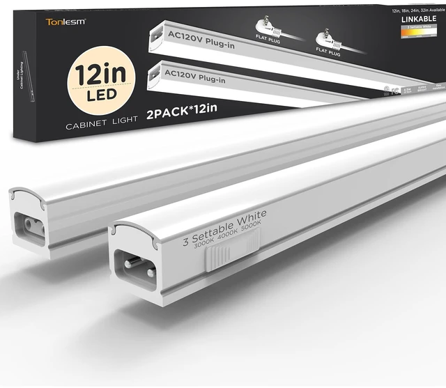 Main image of Under Cabinet Lighting Plug in AC120V 3CCT 3000/4000/5000K,Super Bright,Linkable Under Counter Lights for Kitchen,Ultra Slim LED Cabinet Light for Closet,Shelf,Sink,ETL Listed(12inch,White,2Pack)