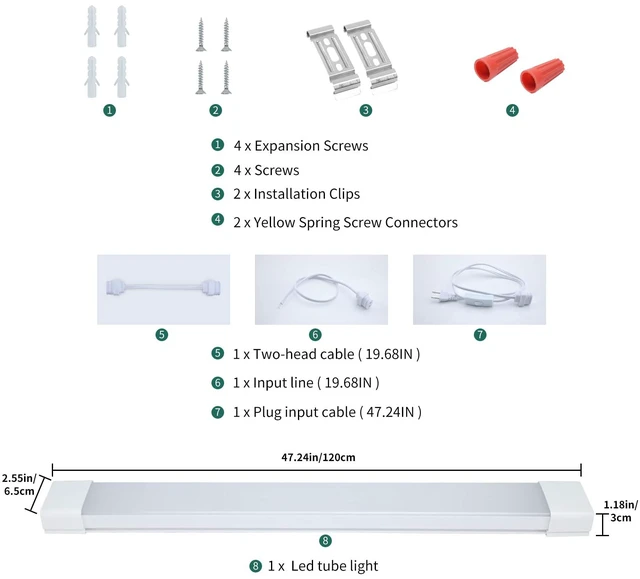 Alt view image 6 of 6 - Utility LED Shop Lights Fixture with Plug 4FT 5000K 36W 3600LM Plug-and-Play Linkable Ceiling Light. Under Cabinet Light,Workbench Lamp for Garage, Kitchen, Bathroom, Closet & Office