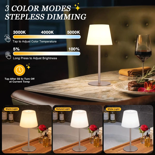Alt view image 2 of 7 - Shower Lamp Rechargeable Waterproof Lamp, Cordless Table Lamp for Bathroom IP54 Spa-Like Shower Light, 4000mAh Battery Powered, 3 Color Modes, Stepless Dimming and Memory, for Bathtub Outdoor (1Pack)