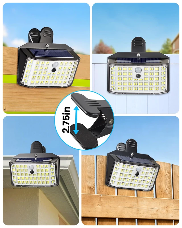 Alt view image 3 of 7 - Clip on Solar Fence Lights Outdoor, 176 LED Motion Sensor Lights 600LM & 180°Wide Angle Solar Fence Lights with IP65 Waterproof Clip-On Design for Fence, Gutter, Patio and Camping 4 Pack