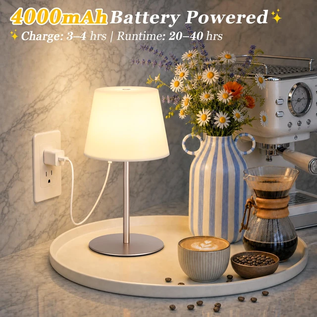 Alt view image 4 of 7 - Shower Lamp Rechargeable Waterproof Lamp, Cordless Table Lamp for Bathroom IP54 Spa-Like Shower Light, 4000mAh Battery Powered, 3 Color Modes, Stepless Dimming and Memory, for Bathtub Outdoor (1Pack)