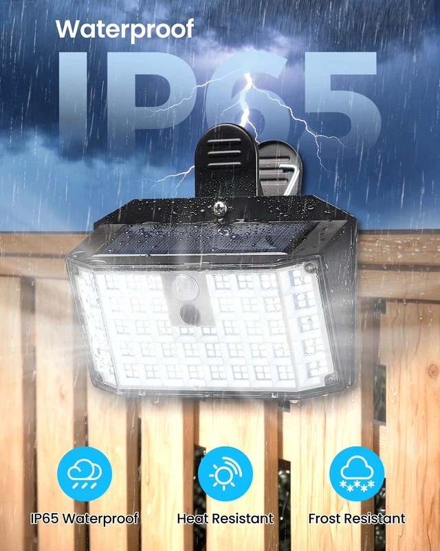 Alt view image 7 of 7 - Clip on Solar Fence Lights Outdoor, 176 LED Motion Sensor Lights 600LM & 180°Wide Angle Solar Fence Lights with IP65 Waterproof Clip-On Design for Fence, Gutter, Patio and Camping 4 Pack