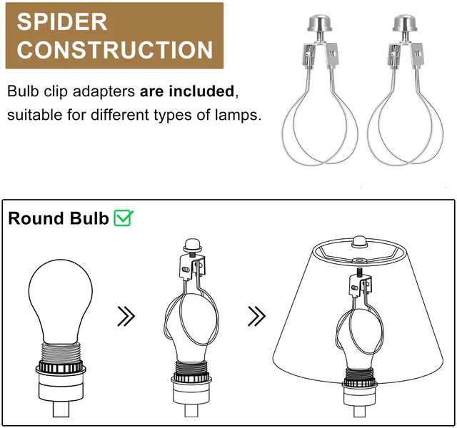 Alt view image 3 of 6 - Small Lampshades Set of 2, 5.5"Top x 10"Bottom x 6.6"High, Brown Bell Shade Burlap Lamp Shades for Table Lamps Wall Lamps, Fabric Lampshades, Spider, Bulb Clip Adapters Included, No Assembly Required