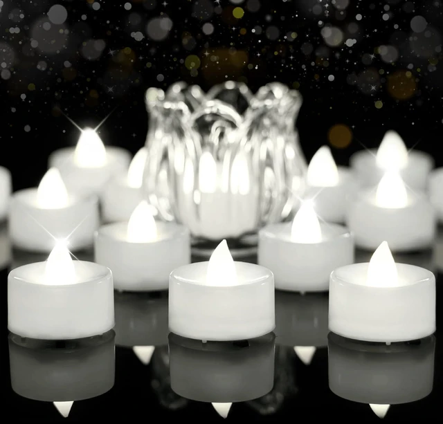 Main image of 24Pack Battery Operated Tea Lights with Timer, 6H Timer Built-in 1.5"D x 1.3"H Flickering Electric Flameless LED Tealight Candles Votives for Table Centerpieces Holiday Home Decor,Cool White