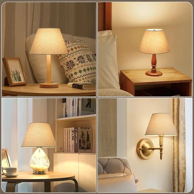Alt view image 6 of 6 - Small Lampshades Set of 2, 5.5"Top x 10"Bottom x 6.6"High, Brown Bell Shade Burlap Lamp Shades for Table Lamps Wall Lamps, Fabric Lampshades, Spider, Bulb Clip Adapters Included, No Assembly Required
