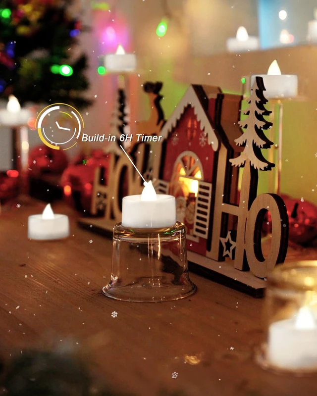 Alt view image 2 of 7 - 24Pack Battery Operated Tea Lights with Timer, 6H Timer Built-in 1.5"D x 1.3"H Flickering Electric Flameless LED Tealight Candles Votives for Table Centerpieces Holiday Home Decor,Cool White