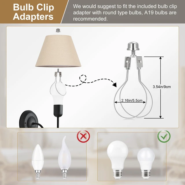 Alt view image 5 of 6 - Small Lampshades Set of 2, 5.5"Top x 10"Bottom x 6.6"High, Brown Bell Shade Burlap Lamp Shades for Table Lamps Wall Lamps, Fabric Lampshades, Spider, Bulb Clip Adapters Included, No Assembly Required