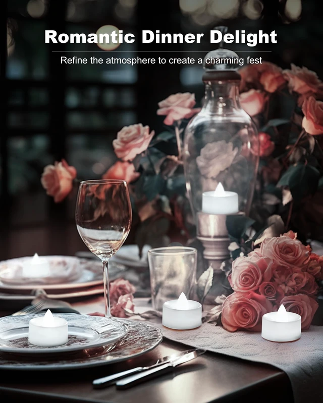 Alt view image 5 of 7 - 24Pack Battery Operated Tea Lights with Timer, 6H Timer Built-in 1.5"D x 1.3"H Flickering Electric Flameless LED Tealight Candles Votives for Table Centerpieces Holiday Home Decor,Cool White