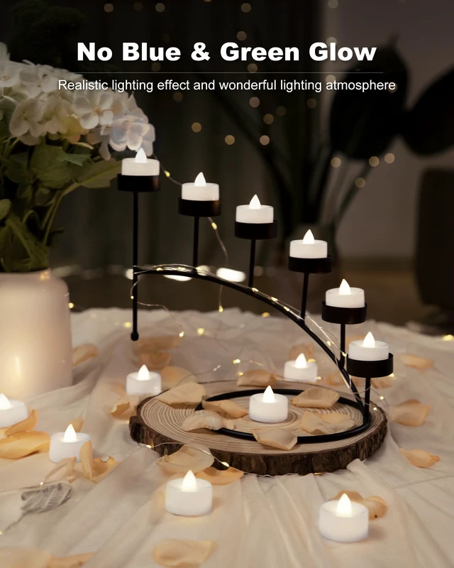 Alt view image 6 of 7 - 24Pack Battery Operated Tea Lights with Timer, 6H Timer Built-in 1.5"D x 1.3"H Flickering Electric Flameless LED Tealight Candles Votives for Table Centerpieces Holiday Home Decor,Cool White