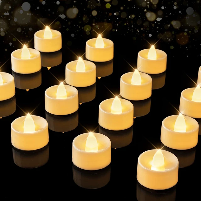 Main image of 24Pack Battery Operated Tea Lights with Timer, 6H Timer Built-in 1.5" x 1.3" Flickering Electric Flameless LED Tealight Candles Votives for Table Centerpieces Holiday Home Fall Decor,Ivory