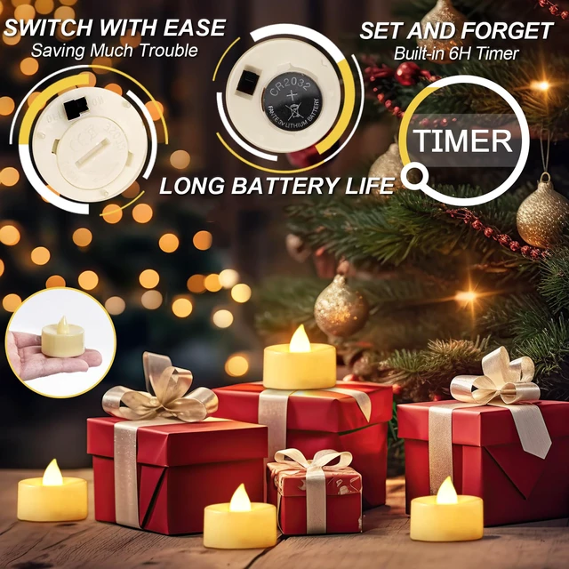 Alt view image 2 of 7 - 24Pack Battery Operated Tea Lights with Timer, 6H Timer Built-in 1.5" x 1.3" Flickering Electric Flameless LED Tealight Candles Votives for Table Centerpieces Holiday Home Fall Decor,Ivory