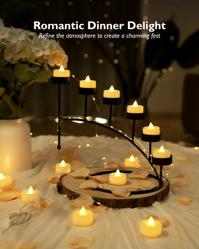 Alt view image 3 of 7 - 24Pack Battery Operated Tea Lights with Timer, 6H Timer Built-in 1.5" x 1.3" Flickering Electric Flameless LED Tealight Candles Votives for Table Centerpieces Holiday Home Fall Decor,Ivory