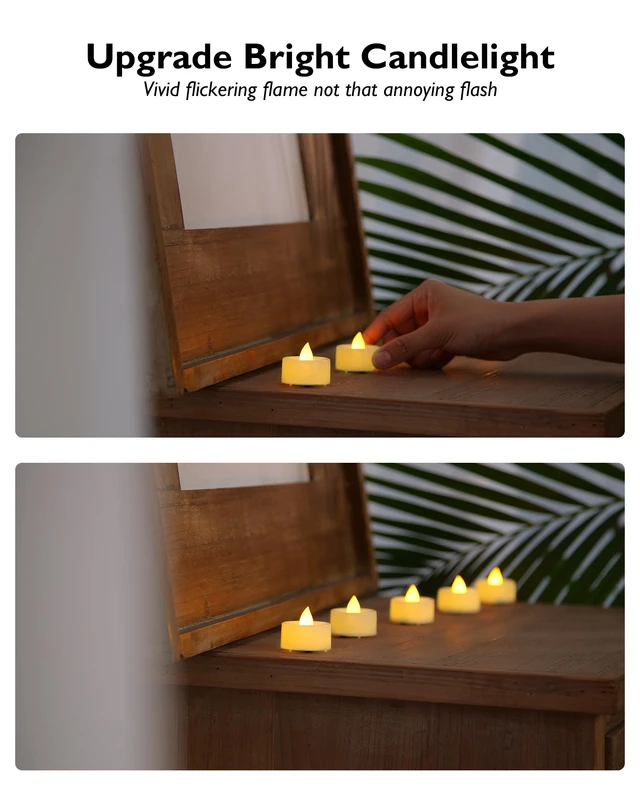 Alt view image 4 of 7 - 24Pack Battery Operated Tea Lights with Timer, 6H Timer Built-in 1.5" x 1.3" Flickering Electric Flameless LED Tealight Candles Votives for Table Centerpieces Holiday Home Fall Decor,Ivory