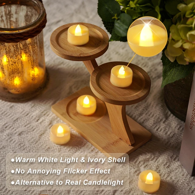 Alt view image 7 of 7 - 24Pack Battery Operated Tea Lights with Timer, 6H Timer Built-in 1.5" x 1.3" Flickering Electric Flameless LED Tealight Candles Votives for Table Centerpieces Holiday Home Fall Decor,Ivory