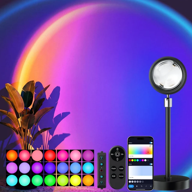 Main image of Sunset Lamp Projector Led Lights with Remote,APP Push Button Control Night Light RGB Lights Sun Sunlight Sunrise Lamp 360° Rotation Mood Lighting Home/Room Decor Gifts for Women,Desktop Multicolor