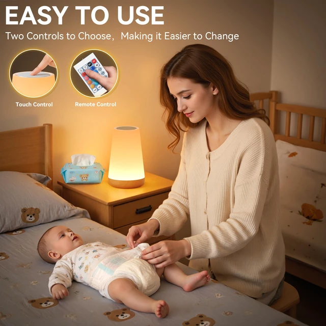 Alt view image 6 of 7 - Rechargeable Night Light, Remote Control Lamp, Light Brown-2 Pack Touch Control, 13 Colors, 5 Brightness Levels, 4 Lighting Modes, 1/2/4/6-Hour Auto-Off, Portable for Nursery and Camping