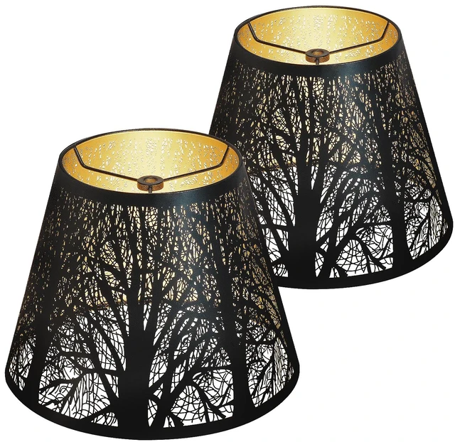 Main image of Etched Small Forest Metal Lampshade set of 2,Top 6'' Bottom 10''Height 7.5" Barrel Shade Lampshade Fits Most Table Lamp and Floor Lamp Spider, Outer Black and inner Gold