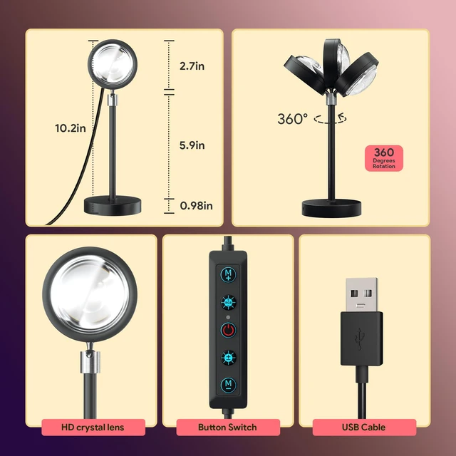 Alt view image 6 of 7 - Sunset Lamp Projector Led Lights with APP, Push Button Control Night Light RGB Lights Sun Light Sunrise Lamp 360° Rotation Mood Lighting Home/Room Decor Gifts for Women,Desktop Multicolor