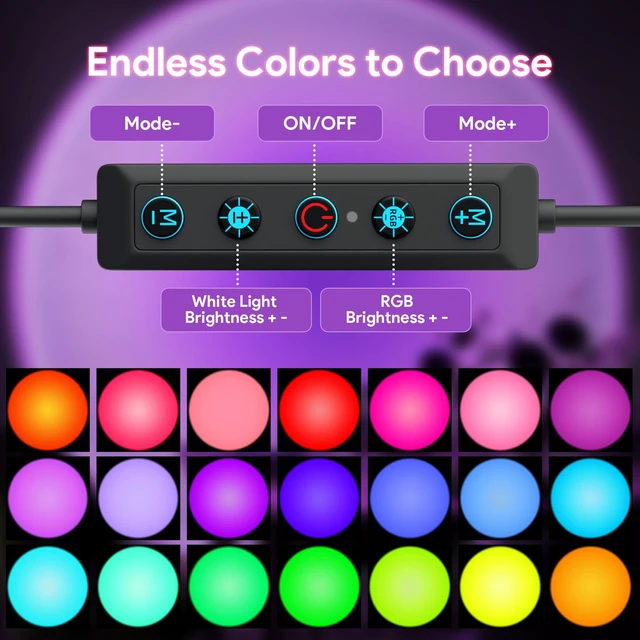 Alt view image 4 of 7 - Sunset Lamp Projector Led Lights with APP, Push Button Control Night Light RGB Lights Sun Light Sunrise Lamp 360° Rotation Mood Lighting Home/Room Decor Gifts for Women,Desktop Multicolor