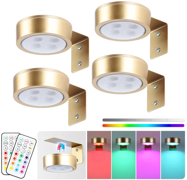 Main image of 4-Pack Picture Light Battery Operated Painting Lights, Gold Magnetic LED Display 13 Color RGB Art Light with Remote, Dimmable and Timer Portrait Light for Art Frame Artworking, Wall Decor Puck Light