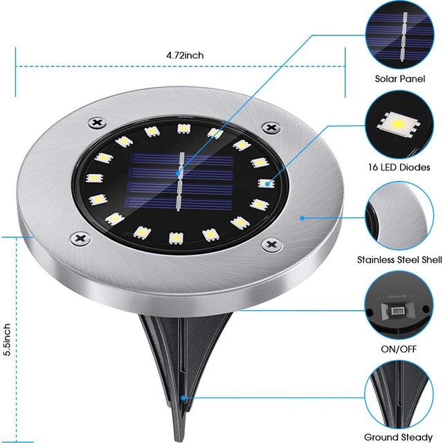 Alt view image 5 of 7 - Blue Solar Ground Lights Outdoor with 16 LEDs Waterproof Outdoor