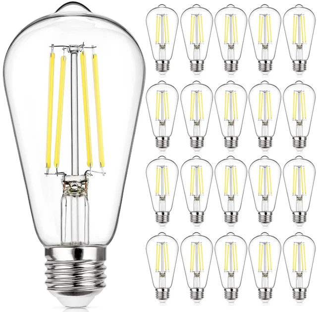 Main image of Vintage LED Edison Bulb Dimmable 60W Equivalent E26 Led Bulbs High Brightness 850LM, Daylight White 5000K, ST58 Antique LED Filament Bulb E26 Medium Base, CRI 85+, Clear Glass, 20-Pack