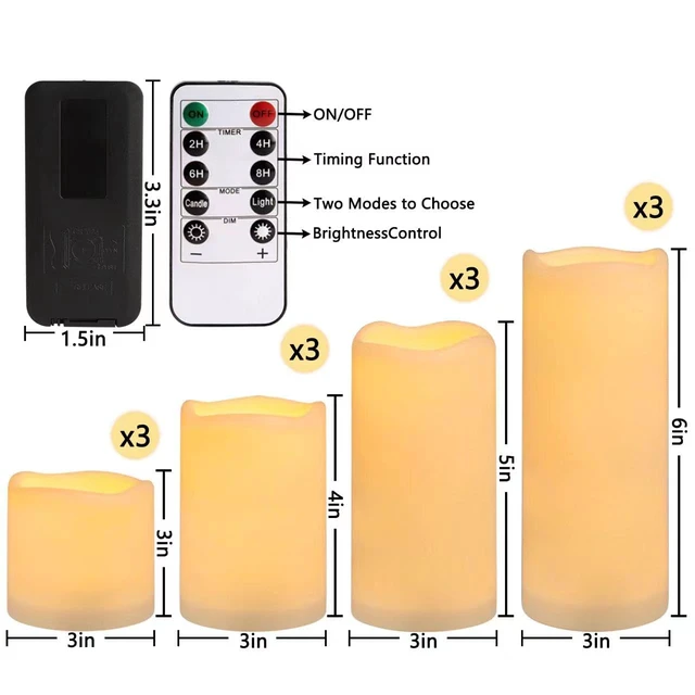 Alt view image 2 of 7 - Flameless Battery Operated Outdoor Waterproof Set of 12(D: 3" x H: 3" 4" 5" 6") Pillar LED Candles with 10-Key Remote and Cycling 24 Hours Timer