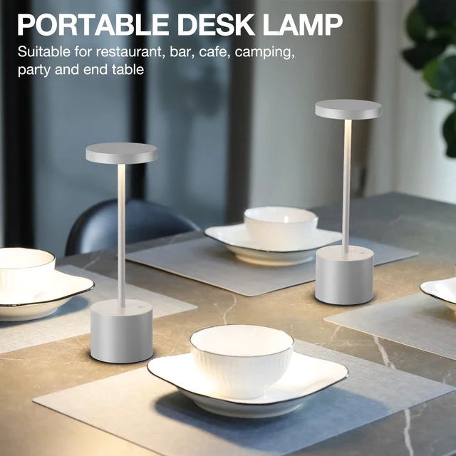 Alt view image 2 of 7 - Silver Gray Cordless Lamp Set, Rechargeable Lamp, 3 Color Temperature, LED Outdoor Wireless Lamps, Battery Operated Lamps, Stepless Dimmable, Touch Control