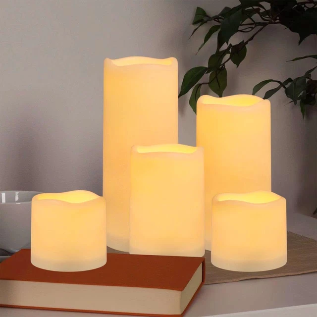 Alt view image 5 of 7 - Flameless Battery Operated Outdoor Waterproof Set of 12(D: 3" x H: 3" 4" 5" 6") Pillar LED Candles with 10-Key Remote and Cycling 24 Hours Timer