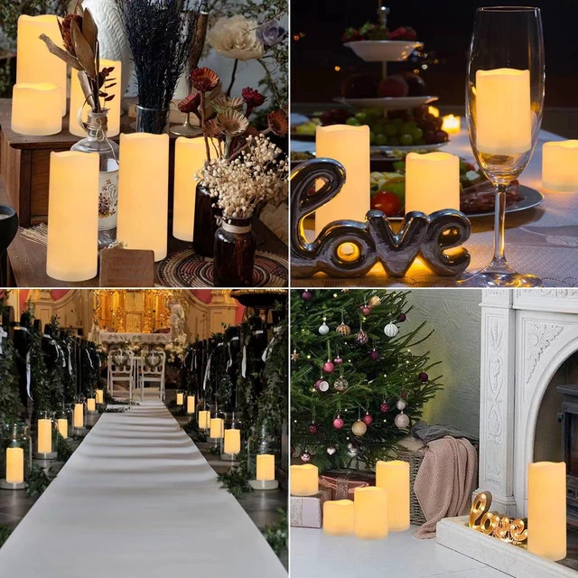 Alt view image 6 of 7 - Flameless Battery Operated Outdoor Waterproof Set of 12(D: 3" x H: 3" 4" 5" 6") Pillar LED Candles with 10-Key Remote and Cycling 24 Hours Timer