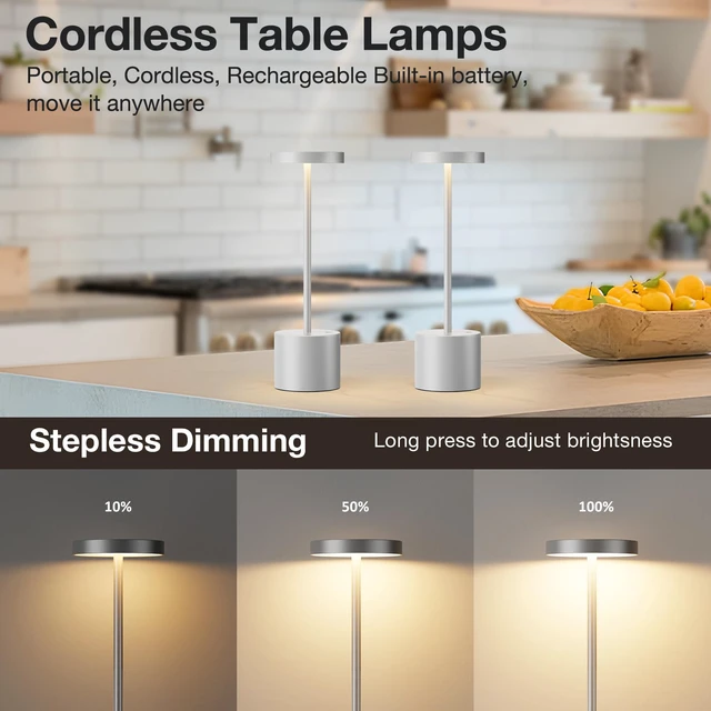 Alt view image 6 of 7 - Silver Gray Cordless Lamp Set, Rechargeable Lamp, 3 Color Temperature, LED Outdoor Wireless Lamps, Battery Operated Lamps, Stepless Dimmable, Touch Control