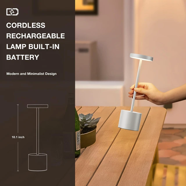 Alt view image 7 of 7 - Silver Gray Cordless Lamp Set, Rechargeable Lamp, 3 Color Temperature, LED Outdoor Wireless Lamps, Battery Operated Lamps, Stepless Dimmable, Touch Control